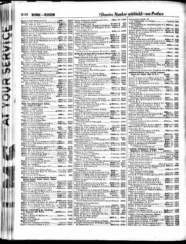 Rippington (V L) 1939 Phonebook Entry